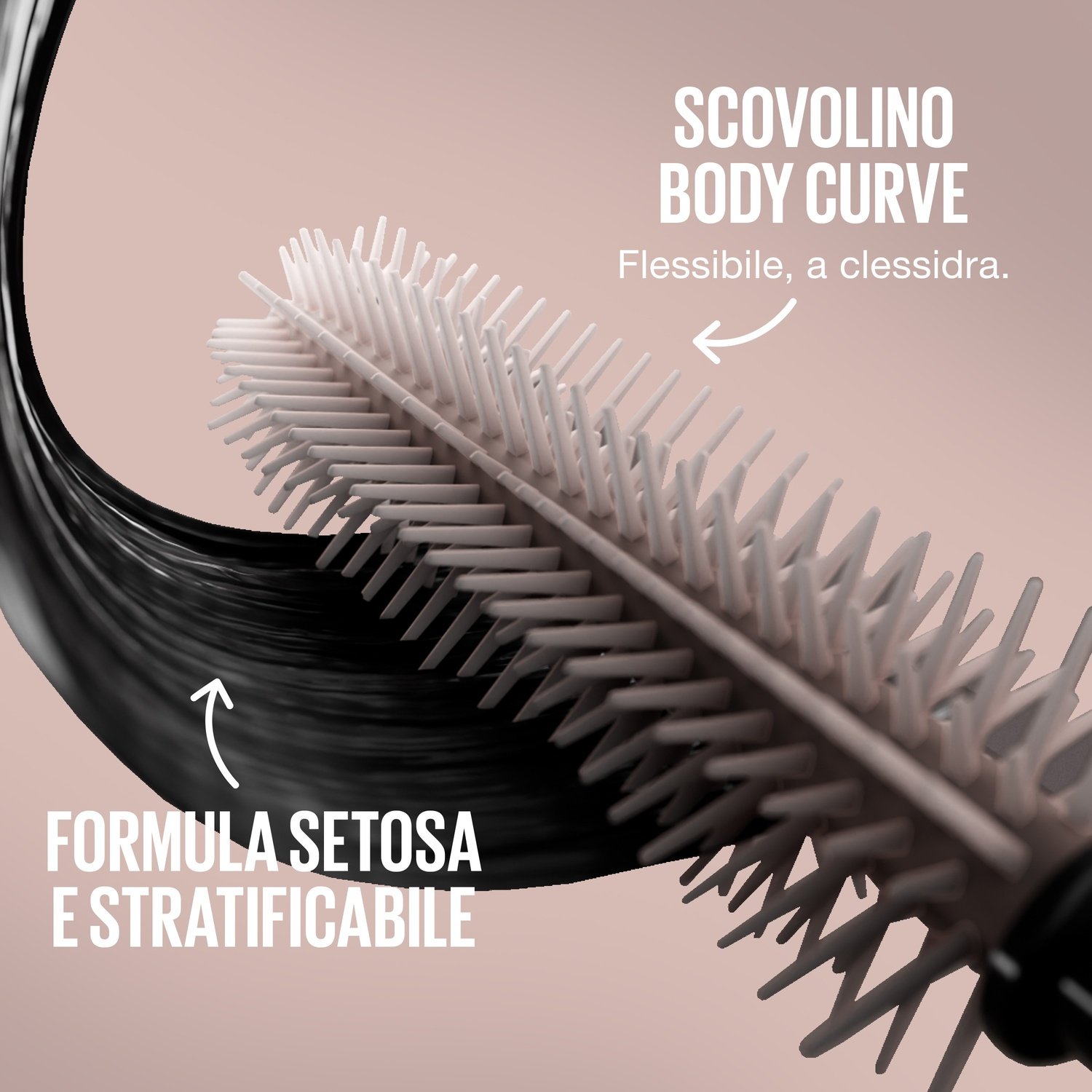 Scovolino a clessidra e formula setosa del Mascara Lash Sensational Body di Maybelline New York